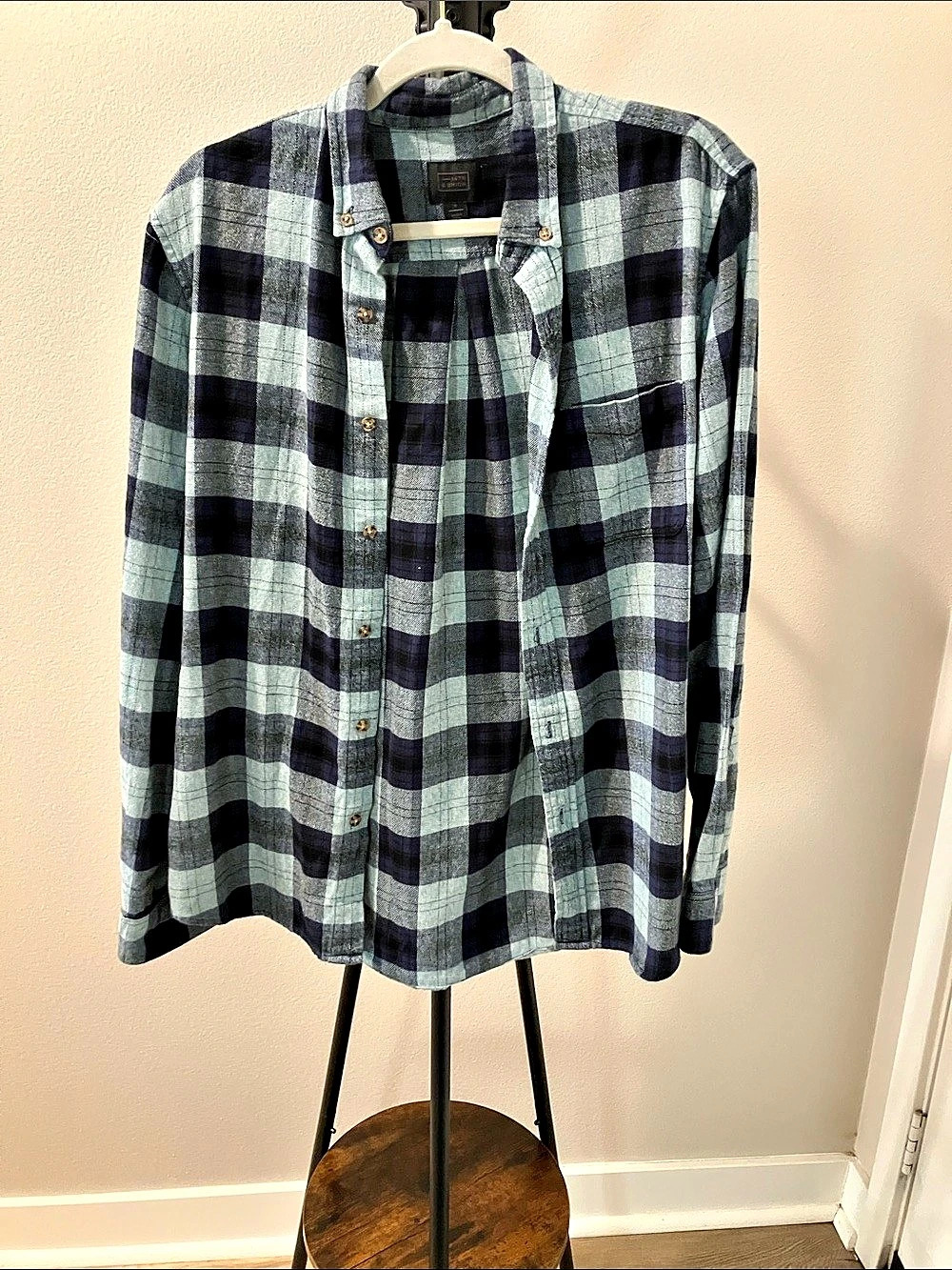 14th Union Plaid Cotton Shirt in Blue & Black Medium